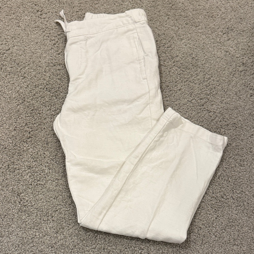 Boys White Linen-Blend Pants